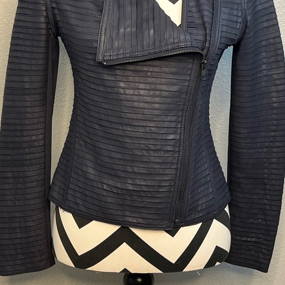 Vintage 100% Genuine Leather Asymmetrical Contrast Paneling Sz S Moto Jacket - Picture 6 of 14